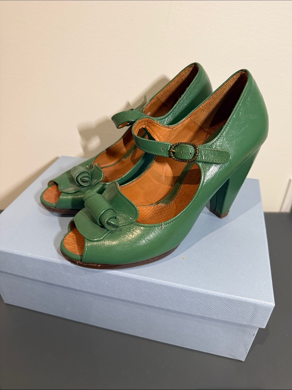 Green Peep-Toe Mary Jane Heels - Chia Mihara